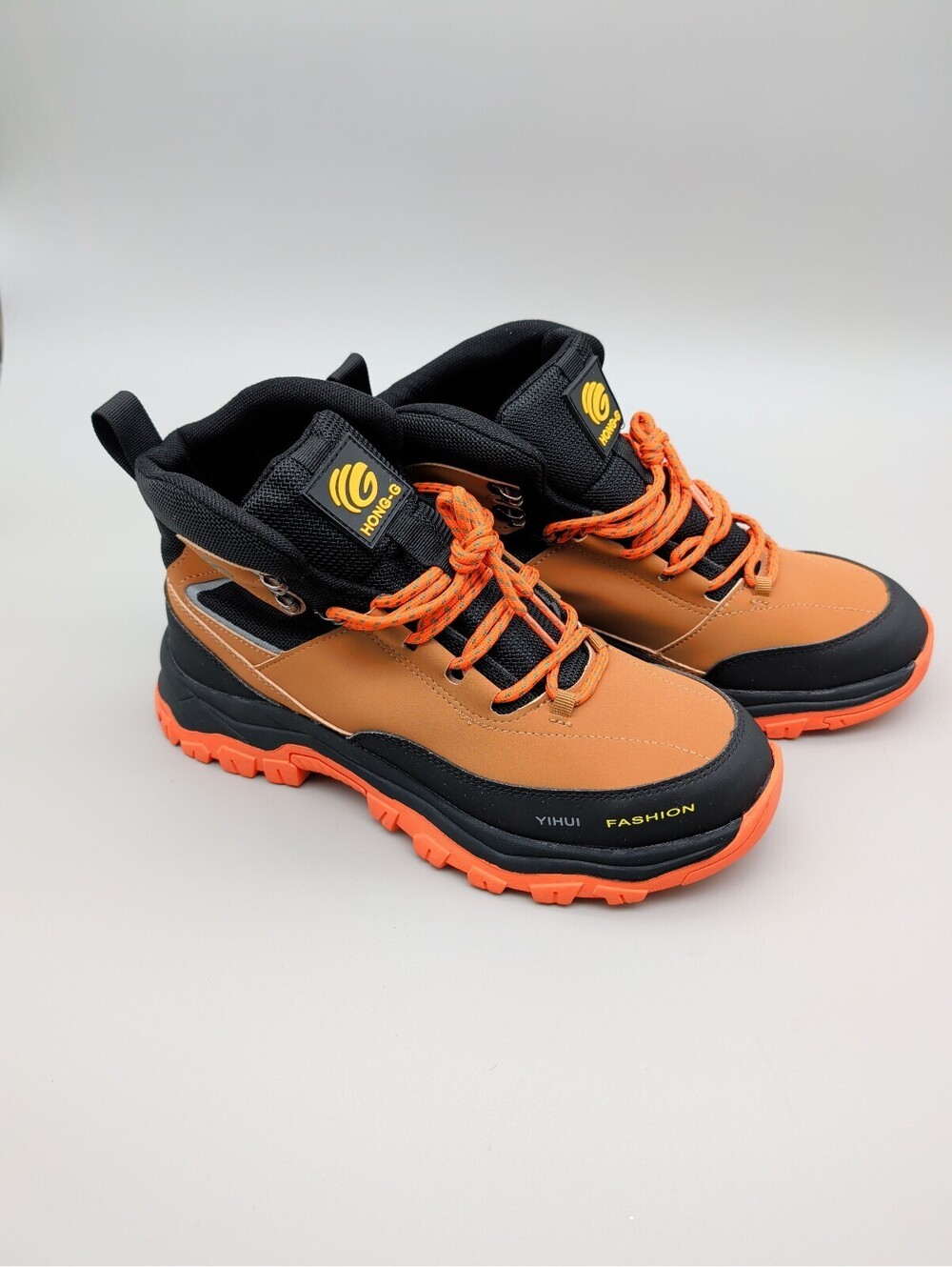 Hong-Q Men's Fashion Hiking Boots Size US 10 Orange and Black